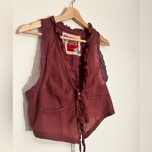 Free People Burgundy Lace Trim Top